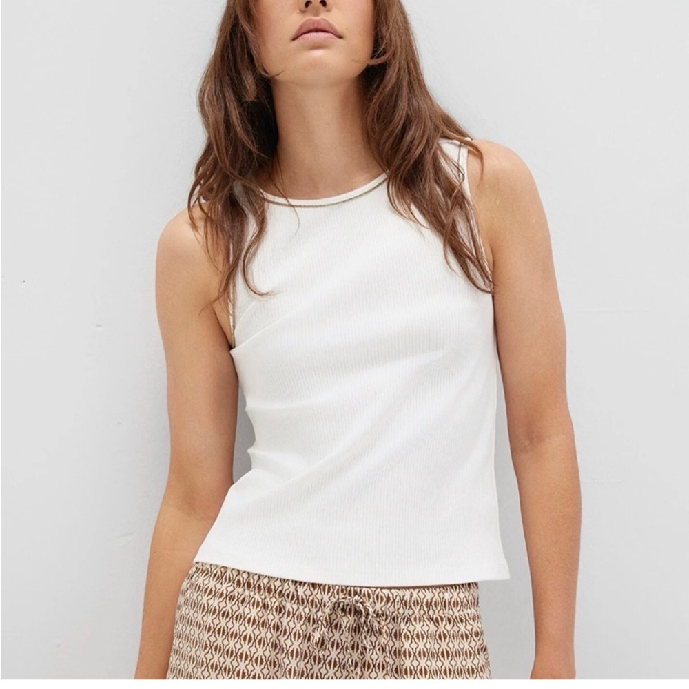 Zara gold trim white ribbed tank top